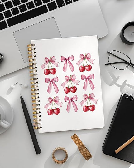 Coquette Bow Notebook Journal, cherry notebook,Preppy Aesthetic Journal, pink journal,Preppy Gifts for Women, pink school supplies, Hardcover Spiral Notebook 80 Sheets -160 Pages 5.5x8.3 Inch