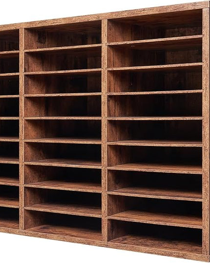 VEVOR Literature Organizer, 27 Compartments Office Mailbox with Removable Shelves, Wood Mailbox Sorter Particle Board Office Home Classroom Storage, File Sorter for File, Document, Paper, Dark Brown