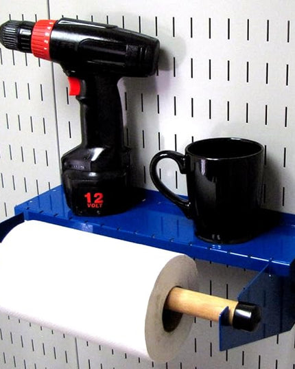 Wall Control Paper Towel Holder and Dowel Rod Pegboard Shelf Assembly for Wall Control Pegboard and Slotted Tool Board - Blue