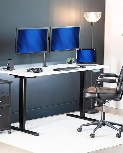 VIVO Electric 60 x 24 in Dual Motor Sit Stand Desk, Memory Height Adjustment, 2B Series, White Top Black Frame, DESK-KIT-2B6W