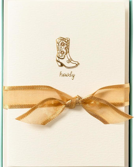 Graphique Cowgirl Boots Cards, Pack of 10 Cards with Envelopes, All Occasion Greetings, Blank Inside, Gold Foil Embossing, La Petite Press Collection Boxed Set, 3.25" x 4.75"