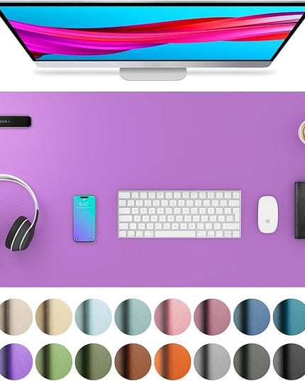 Aothia Leather Desk Pad Protector, Mouse Pad, Office Desk Mat, Non-Slip PU Leather Desk Blotter, Laptop Desk Pad, Waterproof Desk Writing Pad for Office and Home (36" x 17", Iris Violet)