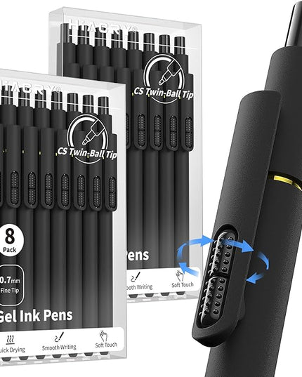Hiacry 16 Pcs Gel Pens - 0.7mm Fine Point Smooth Writing Fidget Pens, Quick-Dry Long Lasting Black Ink, Office & School Supplies Men Women Student (16 Count, Black Ink)
