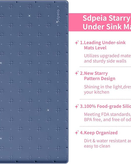 Sdpeia Under Sink Mat 34"×22" Waterproof Silicone Cabinet Liner & Sink Protector for Kitchen & Bathroom, Multi-Purpose Organizers Tray for Pets, Laundry, Cat Litter Mat
