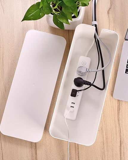 Cable Management Box, Large Cord Organizer Box to Hide Power Strip & Under Desk,TV Computer Wires Cable Organizer Hider Box with Cable Clips&Reusable Cable Ties for Home/Office(White)