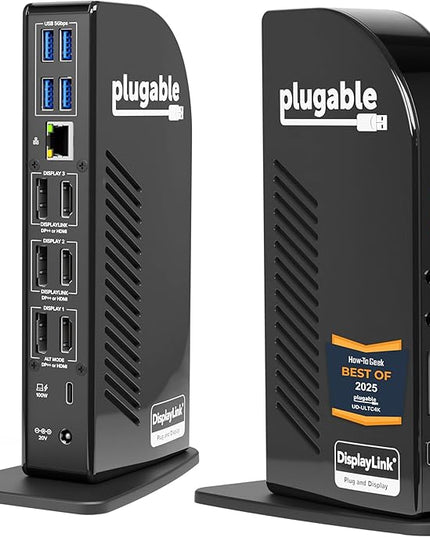 Plugable 13-in-1 USB C Docking Station 4K Triple Monitor with 100W Power Delivery | USB C Dock for Windows, Mac, ChromeOS, Thunderbolt | Driver Required | 3X HDMI and 3X DisplayPort (UD-ULTC4K)