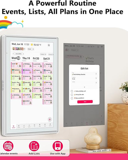 21.5 Inch Digital Calendar, Full HD Touchscreen Smart Planner for Family Schedules - Wall Mount, Great for Seamless Daily Planning & Household Organization, with LED Reminder Light
