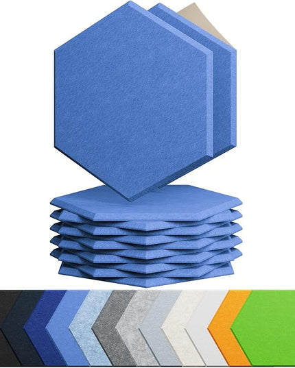 12 Pack Acoustic Panels Self Adhesive Sound Proof Foam, High Density Sound Acoustic Foam Panel, 12X10.23X0.4 Inch Hexagon Wall Panels in Home,Office,Reccording Room,Studio(Sky Blue)