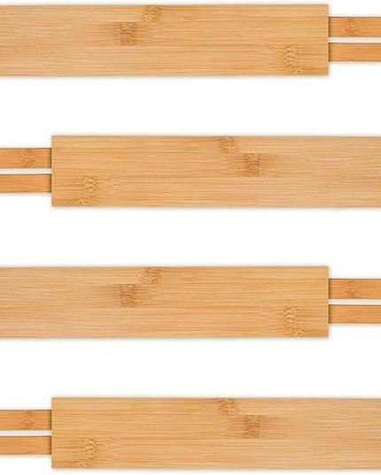 Utoplike 4 pcs Bamboo Kitchen Drawer Dividers Large, Adjustable Drawer Organizers, Spring Loaded, Works in Kitchen, Dresser, Bathroom, Bedroom, Drawer, Desk