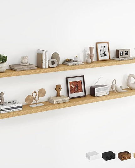 Dreamland 72Inch Floating Shelves for Wall, Rustic Wooden Storage Shelf for Living Room, Kitchen, Farmhouse, Wall Mounted Display Shelving with Invisible Heavy-Duty Metal Bracket, Set of 2 - Oak