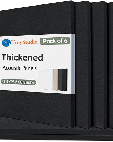 TroyStudio Thickened Acoustic Panels, 31.5 x 23.6 x 0.5 Inches Pack of 6 Felt Wall Decor Tile Sound Absorbing Board, Noise Reverb Echo Dampening Soundproof Padding for Door Music Recording Home Studio
