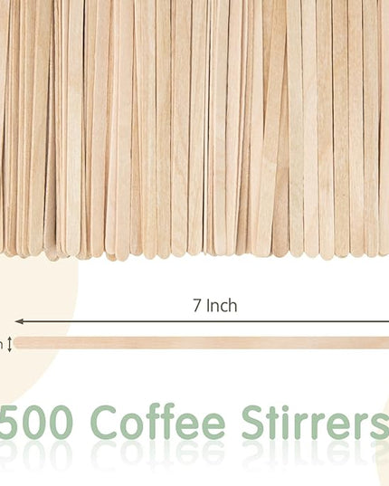 WISYOK 500 PCS Coffee Stirrers, 7 Inch Premium Birch Wood Sticks, Smooth Round Ends, Splinter-Free Disposable Stir Sticks for Coffee, Cocktails, Office, Home Use