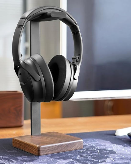 GEVO Headphone Stand for Desk - Wooden Headset Stand for Desk - Wooden Headphone Holder with Airpods Max and More(Square)