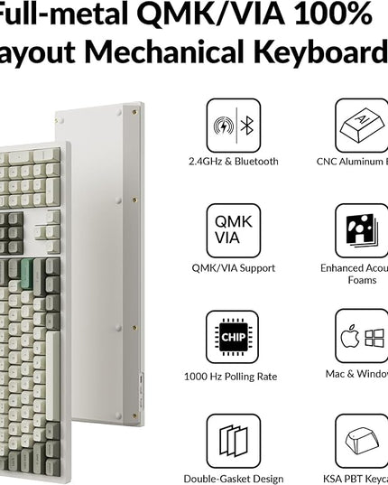 Keychron Q6 Max QMK/VIA Bluetooth Wireless /2.4 GHz/USB-C Wired Custom Mechanical Keyboard, Full Size Programmable Knob RGB Backlit Hot-Swappable Gateron Brown Switch for Mac Windows Linux - White
