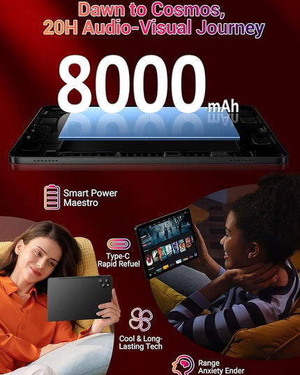 DEZLTID 2025 Android 15 Tablet 11 Inch with Keyboard Stylus Mouse: 2K IPS Tablette (2000x1200) 丨Widevine L1,36GB+256GB(1TB TF), 5G/2.4G WiFi, 8-Core, 8000mAh,8+13MP, AnTuTu 255K丨GMS丨FCC丨CE- Black