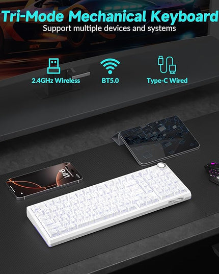SOLAKAKA KI99 Pro 96% Wireless Mechanical Keyboard, RGB Gaming Keyboard, Hot-Swappable Pre-Lubed Switches, Gasket Structure Creamy Keyboards (Contour-Style White, Non-Silent Version)