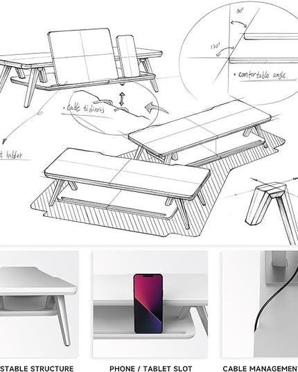 Fenge Monitor Stand, Monitor Stands Riser for Desk, 23.6 Inch Wood Desk Shelf with Storage Organizer and Cable Management for Office Desk Accessories