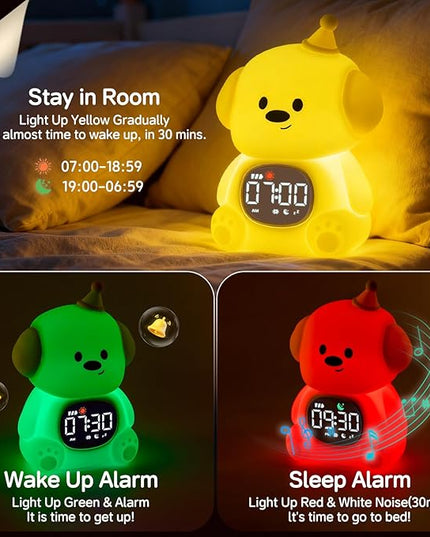 Alarm Clock for Kids with Night Light, Sleep Training Clock Time to Wake Clock, Rechargeable Silicone Light for Bedroom, Perfect Sleep Companion for Boys Girls,Dog
