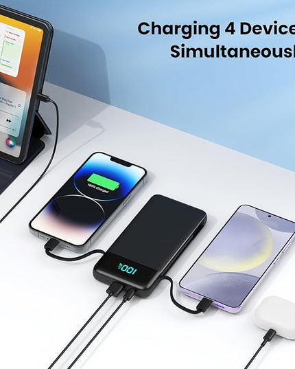 Portable Charger for iPhone with Built-in Cables and Wall Plug,Upgraded 13800mAh Fast Charging USB C Power Bank,4 Outputs Slim Travel Essential Battery Pack for iPhone 17/16/15/14/13,Galaxy,Android