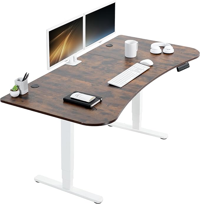 VIVO Electric 63 x 32 in Dual Motor Rustic Standing Desk, Memory Height Adjustment, 2B Series, Vintage Brown Top White Frame, DESK-KIT-2W1N