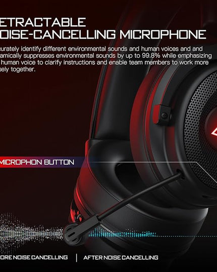 EKSA Wireless Gaming Headset for PC, USB Headphones with Retractable Microhpone, Surround‑Tuned, 20ms Ultra-Low Latency, 50Hr Battery, 2.4G Bluetooth Wired Computer Headset for PS4 PS5 Laptop