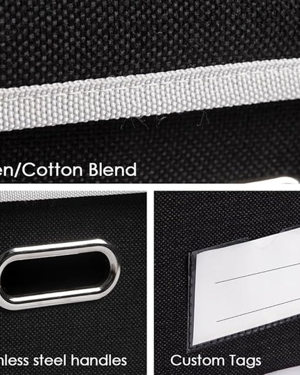 PRANDOM Foldable Storage Box with Lid [3-Pack] Fabric Collapsible Storage Bin Organizer Container Basket Cube with Cover for Home Bedroom Closet Office Nursery Black (14.9x9.8x9.8)