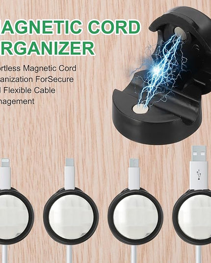 PATIKIL Cable Organizer Holder, 12 Pcs Magnetic Spring Desk Cable Management Clips Adhesive Cord Holder Keeper for Office Desktop Wall Car, Black