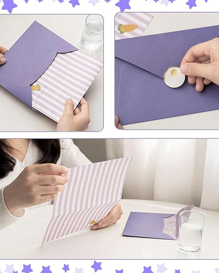 72 Pcs Stationery Paper Envelopes Set Includes 24 Lined Writing Paper & 12 Envelopes, Cute Lovely Animal Letter Writing Stationery Paper Envelopes Kit for Girls Boys Office School Supplies (6Style)