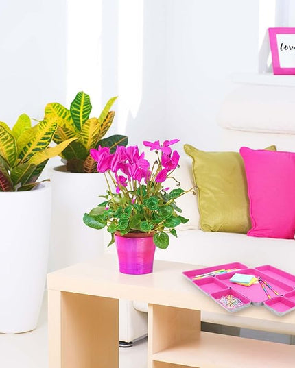 Welaxy Desk Drawer Organizer Tray Set, 8-Piece Office Drawer Organizers for Pens, Makeup, Keys, Crafts, Entryway Catchall, Decluttering Storage (Hot Pink)
