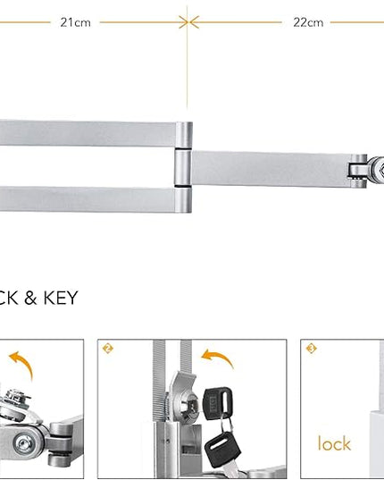 Tablet Wall Mount Holder with fold,Extend Adjustable Arm Swivel &Anti Theft Security Lock &Key, Multi Angle,Bracket for Most 7 to10.8 Inch,for iPad 10.9&11,Galaxy tab,& More(Silver)