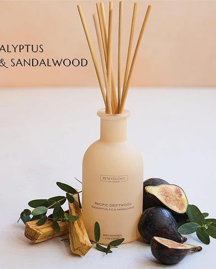 Benevolence LA Reed Diffuser for Home | Eucalyptus, Fig & Sandalwood | Elegant Home & Bathroom Decor | Fragrance Diffuser with Sticks for Bathroom - Malibu Sands Collection