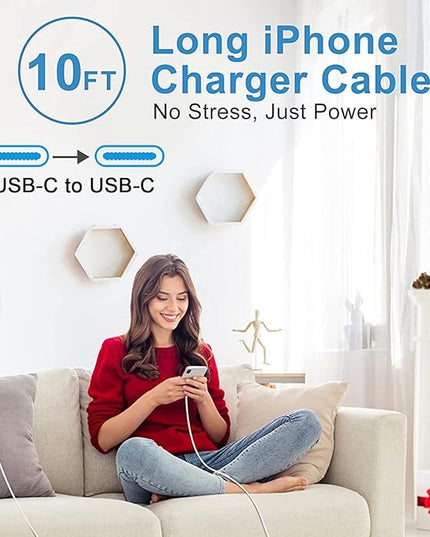iPhone 15 16 Charger Fast Charging,Extra Long 10FT USB C to USB C Cable 20W USBC Apple Fast Charger Block for iPhone 16/16 Plus/16 Pro/16 Pro Max/16e/15/15 Plus/15 Pro/15 Pro Max/iPad Pro/Air/AirPods