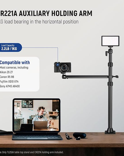 NEEWER Camera Desk Mount with Overhead C Amera Mounting Arm and 1/4" Ball Head, 17" - 41" Adjustable Tabletop Light Stand with C Clamp for DSLR Camera, Ring Light, Webcam, Photo Video Shooting