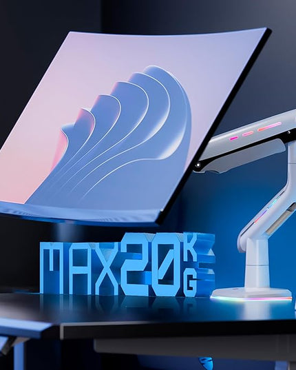 NB Gaming Monitor Arm or for 32 to 60 Inches Screen, Load up to 20 kg, VESA 75/100, RGB-Light, Heavy Duty, Multi Angle Adjustable, Premium Aluminum, White