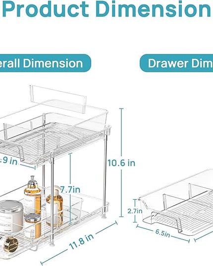 Vtopmart 4 Pack 2 Tier Bathroom Under Sink Organizers and Storage, Clear Kitchen Pantry Organization, Pull Out Medicine Cabinet Organizer with Movable Dividers