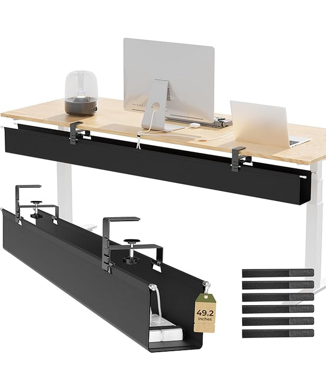 [Upgraded] 49.2" Under Desk Cable Management Tray, Orapoke Cable Management Under Desk No Drill, Large Fabric Cord Hider for Wire Organization, Cord Organizer Supports Up to 30lbs for Office, Home