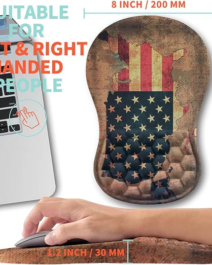 Ergonomic Mouse Pad Wrist Support with Memory Foam Massage Bulge, Carpal Tunnel Pain Relief Mousepad Wrist Rest for Mouse(12x8 inch, USA Flag Map)