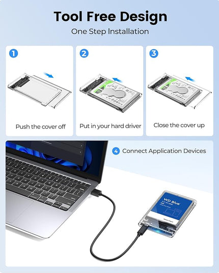 ORICO 2.5 inch Hard Drive Enclosure SATA to USB C 3.1 6Gbps External Hard Drive Case for 7/9.5mm HDD/SSD Support UASP Up to 6TB -2139C3-CR