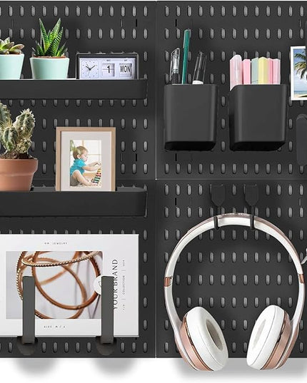 Wall Organizer Peg Board - Elevate And Declutter Your Gaming And Office - Create A Perfectly Structured Space(Black)