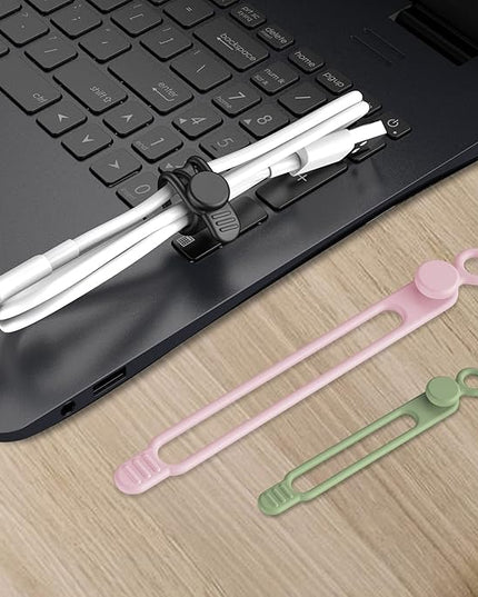 Nearockle Silicone Cable Ties Cord Organizer for Cable Management, 24PCS 4.2" and 7.1" Reusable Cable Organizer Electronic Accessories for Home, Office, Kitchen, School, Travel (4 Colors)