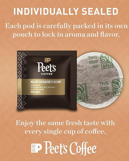 Peet’s Major Dickason’s Coffee Pods – 48 Count (3 Packs of 16) – Dark Roast with Bold, Rich Flavor and Smooth Finish – Compatible with Pelecom Coffee Machines – Peet’s Coffee Pods & Capsules