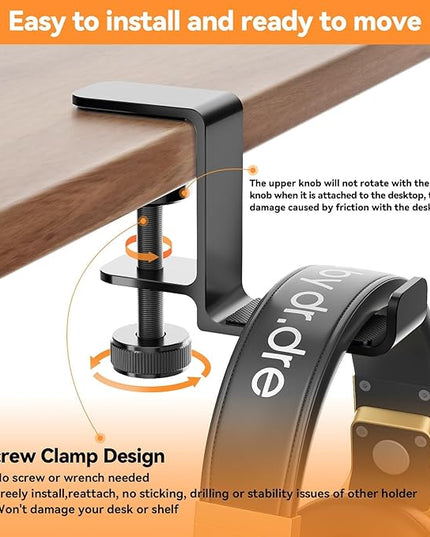 Yocice Headphone Hanger Holder Stand-Under Desk Headphone Hanger， Headset Hook Holder Space-Saving Aluminum Stand with Universal Fit for Gaming PC Accessories (Black-1PCS)