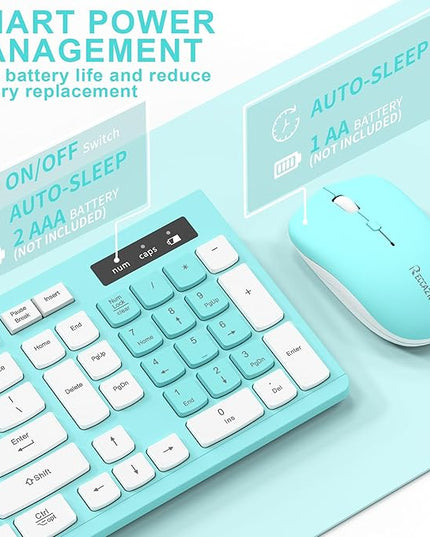 RECCAZR Wireless Keyboard and Mouse Combo, Full-Sized Keyboard and Adjustable DPI Mouse, 2.4GHz USB Receiver, Wireless for PC, Windows, Desktop, Laptop (Blue)
