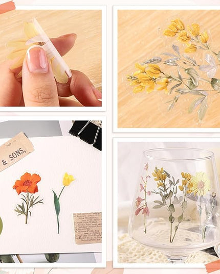 80 Pieces Natural Scrapbooking Stickers, Self-Adhesive Flower Stickers for Scrapbooking Supplies Journal for DIY Craft, Planners, Journal, Notebook Card