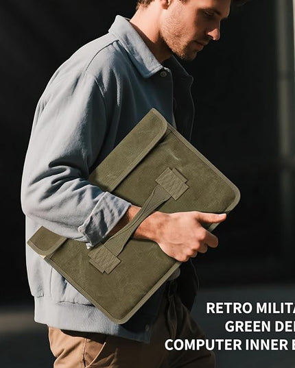 Eco-Friendly Laptop Sleeve 13 Inch Compatible with MacBook Air 13 M4 M3 M2 M1(2025-2018)＆MacBook Pro 13 M2 M1(2025-2016), Military Retro-Style Protective Cover for 13-13.3 Inch,Army Green
