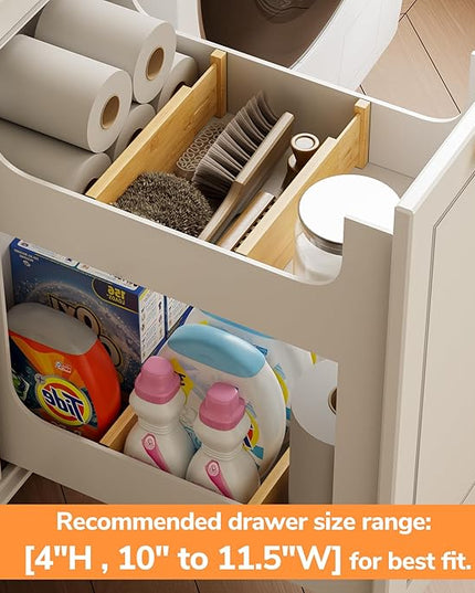 BAMEOS 4" High Bamboo Drawer Dividers - Adjustable Small Drawer Organizer - Kitchen, Dresser, Bathroom, Bedroom & Office - 4-pack