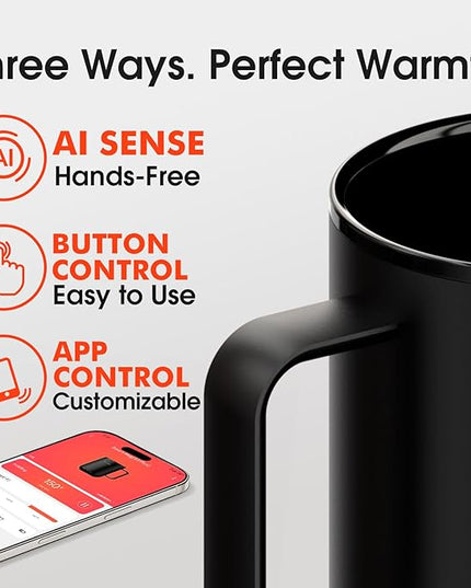 Vsitoo S3 Plus 14oz Heated Coffee Mug - Temperature Control Smart Mug with Mug Warmer, Auto-Sensing AI Heats Drinks to 120-150°F Hands-Free.Ideal for Home/Office/Gifts，Black