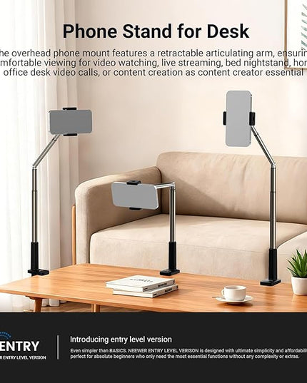 NEEWER Entry Level Version Phone Stand for Desk & Bed, 360° Adjustable Office Table Bedside Overhead Cell Phone Holder Mount Compatible with iPhone Samsung Android for Video Recording Filming, X6