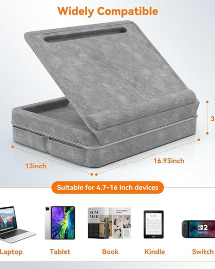 KDD Laptop Lap Desk with Cushion, Laptop Table with Storage for Bed & Sofa, Adjustable Lap Pillow Stand with Anti-Slip Strip & Cell Phone/Tablet Slot for Home Office College