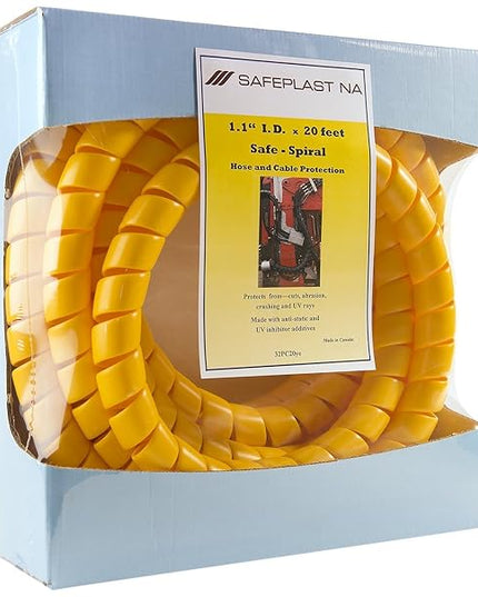 Caplugs SPPC Series – Safeplast Safe-Spiral Pre-Cut Spiral Wrap, Hose & Cable Protector, Yellow HD-PE, 1.25" OD x 20' Pre-Cut Length, Hydraulic & Pneumatic Hoses (32PC20ye)